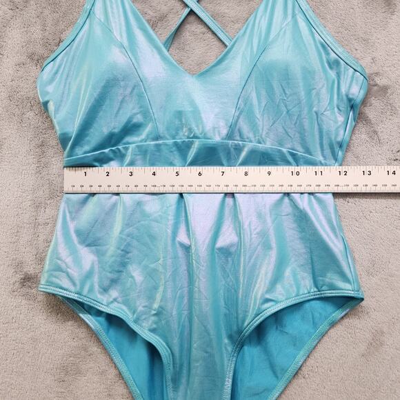 SHEKINI Swimsuit Womens S Blue Metallic V-Neck Crossback One Piece Shiny Mermaid - Picture 8 of 11